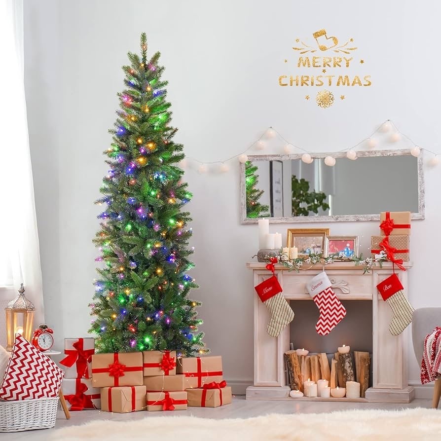 GOFLAME 6ft Pre-lit Pencil Christmas Tree