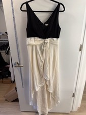 Halston Heritage Two-Tone Knot Detail High-Low Gown in Eggshell and Black