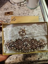 Rosalind Pearl And Crystal Bridal  Rose Gold Colored Vintage Garter Belt