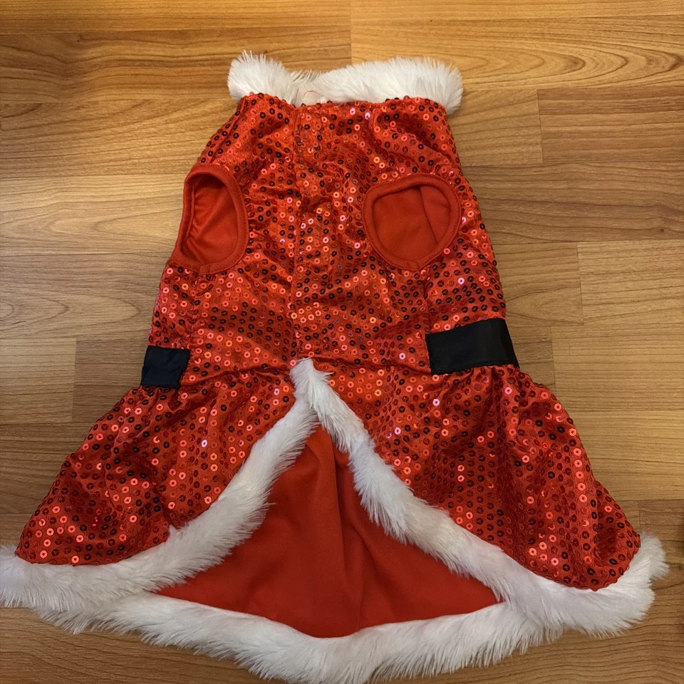 Vestido de lantejoulas para cachorros Mrs. Santa Claus em excelente estado usado por Zack and Zoey tamanho M Natal Natal - Imagem 2 de 4