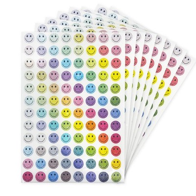 0.5 Inch Shiny Happy Face Stickers, Multicolored Circle Reward Labels