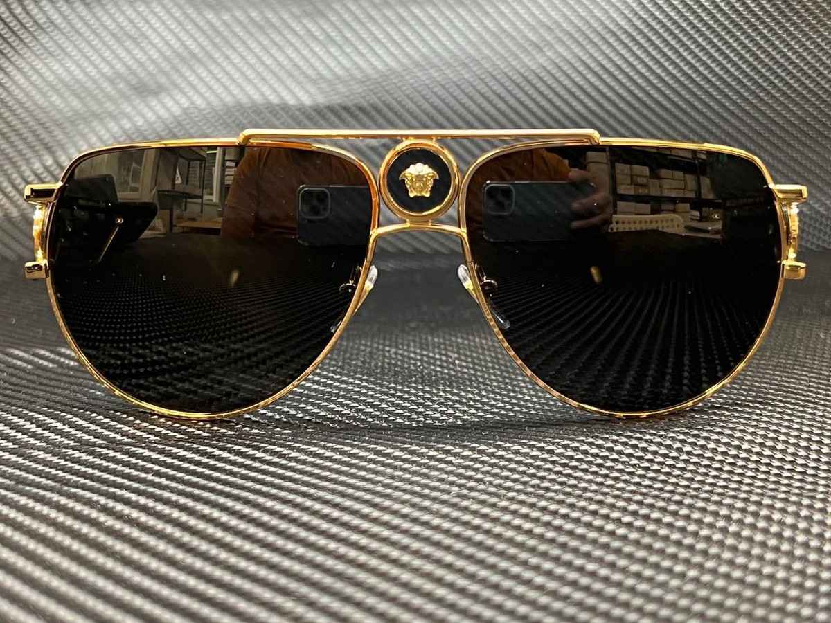 VERSACE VE2225 100287 Gold Pilot Aviator 60 mm Men's Sunglasses