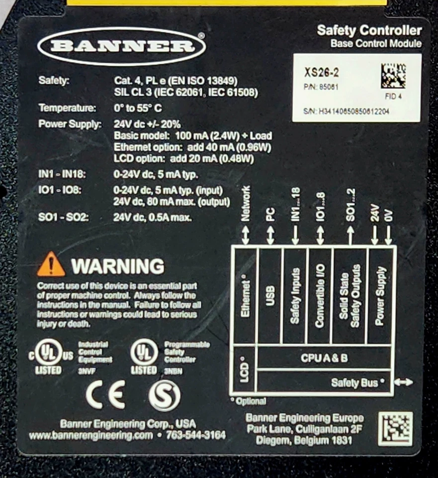 Banner XS26-2 Safety Controller Expandable Base Module 26 Inputs 2 PNP Outputs - Image 4 of 4