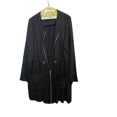 Zara Basic Trench Jacket Mid Length Full Zip Long Sleeves Black Size Large