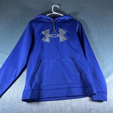 Under Armour Coldgear Women Hoodie Size M Blue Fleece Lined Semi-Fitted Pullover