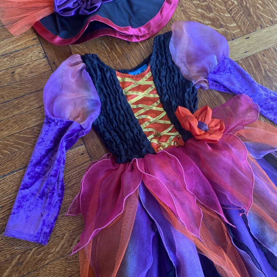 TCP The Children’s Place Witch Dress & Hat Orange Pink Purple Costume Sz 3 - 4 - Image 3 of 4