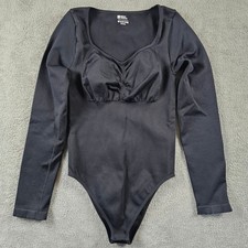 Bodysuit Black Ribbed Long Sleeve Sweetheart Neckline XL Snap Closure