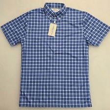 Collars and Co Mens Oxford Button Down Dress Collar Stretch Polo Sz S Blue Plaid