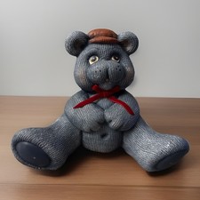 Vintage Ceramic Blue Teddy Bear Red Ribbon 7  x 10  Solid Room Decor Nursery