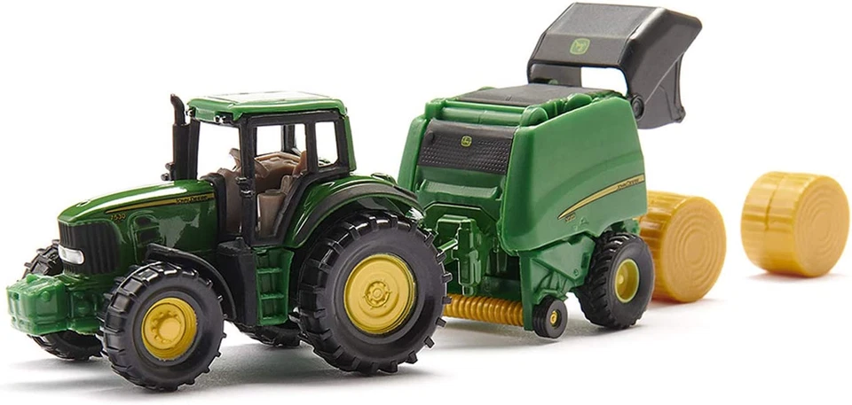 1665, Trattore John Deere Con Pressa per Balle Con 2 Balle Incluse, Metallo E Pl - Immagine 3 di 4