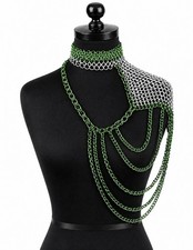 Medieval Silver Green Aluminum Chainmail Shoulder Armor Top Cosplay Festival Jew