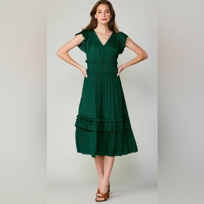 NWOT Anthro Current Air Party Fairy Emerald Green Tiered Midi Dress Size  Small | eBay