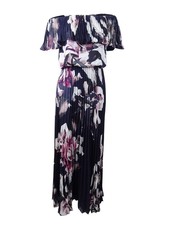 Xscape Women's Off-The-Shoulder Printed Chiffon Gown (2, Navy/Pink) 191837044265