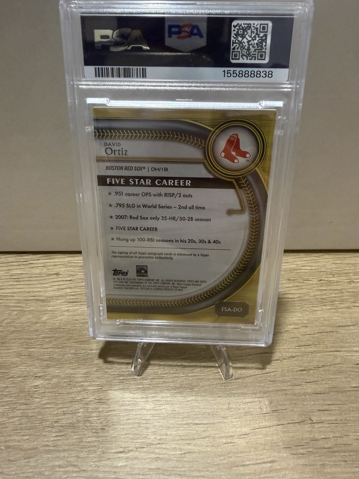 2025 Topps Five Star David Ortiz Auto Purple /50 PSA 5 view 2