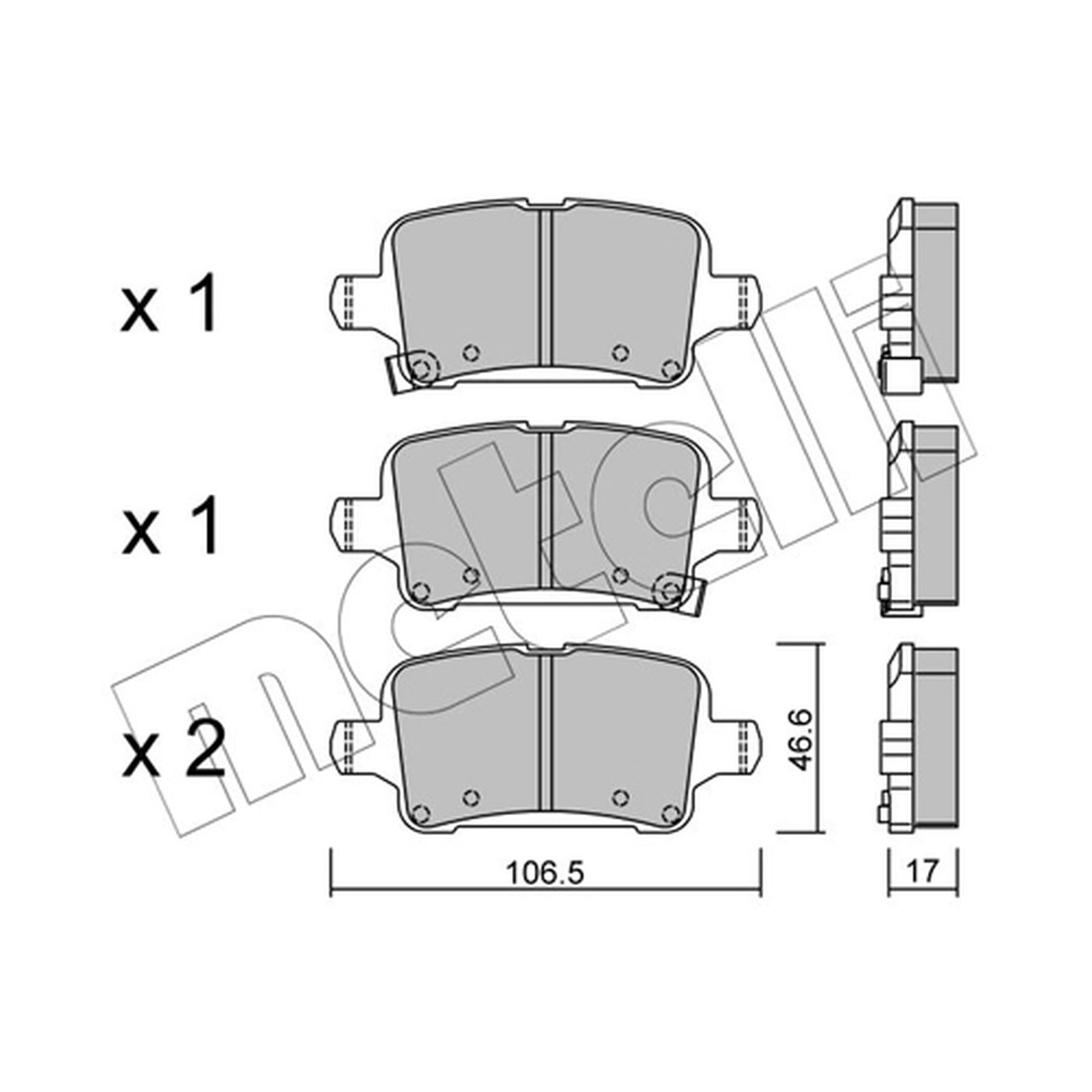 1x ORIGINAL® Metelli 22-1116-0 Bremsbelagsatz, Scheibenbremse Hinten, inkl.