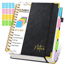 Black Leather Hardcover Spiral Notebook Journal 300 Page B5 Tabbed Journal