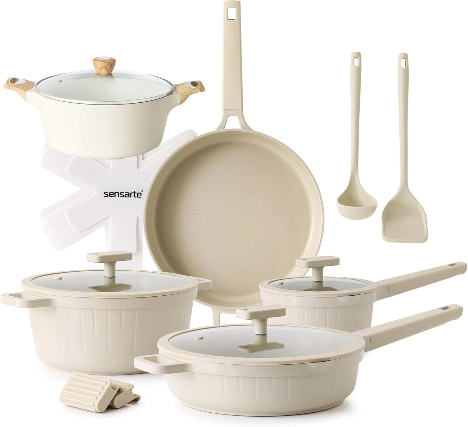 15-Piece Ceramic Nonstick Cookware Set with Stock Pot & Lid