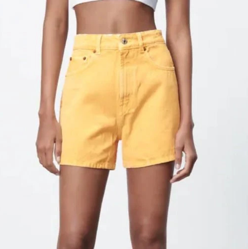 Zara High Rise Denim Mom Shorts Jean Orange Melon Vintage Inspired Cotton 8 - Picture 1 of 19