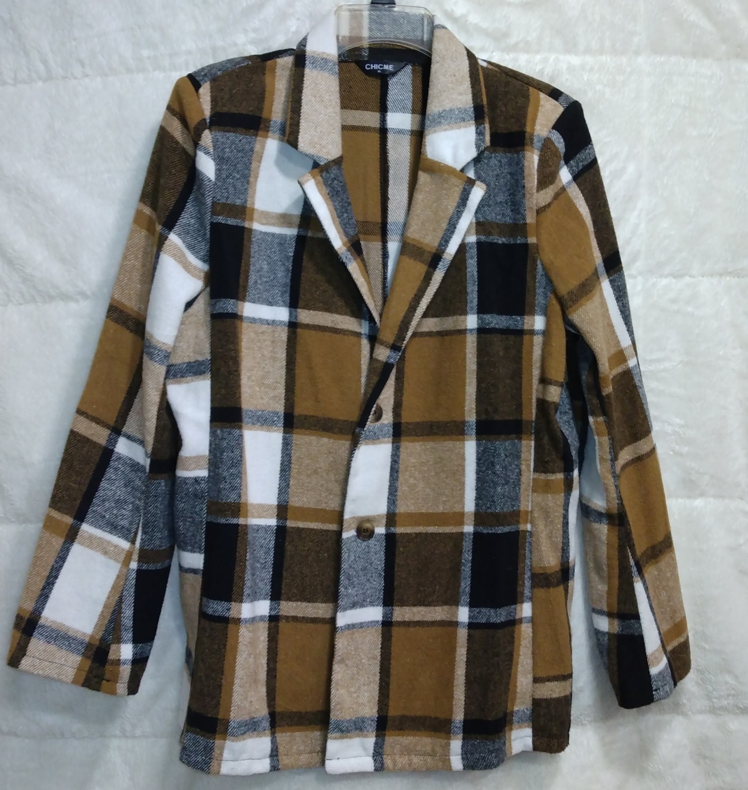ChicMe Women's Plaid Button Blazer Jacket XL