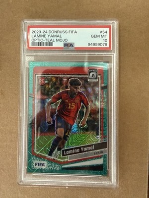 2023-24 Panini Donruss FIFA Spain RC Lamine Yamal Optic Teal Mojo /49 PSA 10