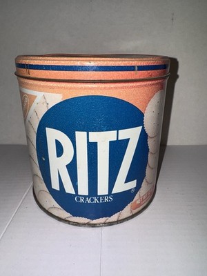 Vintage Nabisco Ritz Crackers Cracker Tin Can Keeper 1982 - Used, Empty, Faded