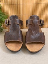 Moshulu Brown Leather Clog Sandals Wooden Heel Size UK 7 EU 40 Comfort
