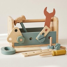 Wooden Toddler Tool Set - 31 Pc Montessori Toolbox with Hammer, Saw, Nuts Scre