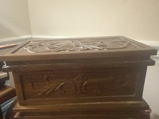 Vintage Hand-Chiseled Wood Puzzle Box Functional Secret Compartment-Key included