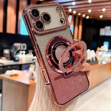 Glitter Magnetic Stand Case For iPhone 17 16 Pro Max 15 14 13 Plus Magsafe Cover