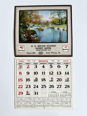#ad #ad Vintage 1956 Mobil Gas Oil Calendar OK Service Station North Warren PA $20.00