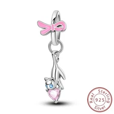 MULA 925 Sterling Silver DIY Charm Pink CZ Enamel Cat Heart For Women Bracelet