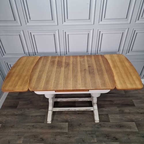 Mesa de comedor vintage retro de madera con cajón extensible hoja doble pedestal roble - Imagen 14 de 24