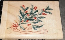 Holly sprig,ribbon, inkadinkado, folk country,,B925,rubber,wooden