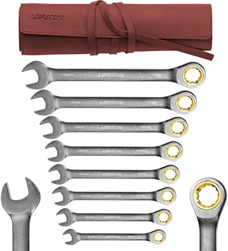 Libraton Set Di 8 pezzi Chiavi Combinate set di chiavi e cricchetto, metric 8-19