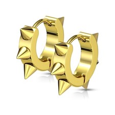 Surgical Stainless Small IP Hinged Hoop Earrings Pair With Spikes Gold