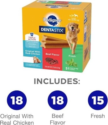 PEDIGREE DENTASTIX Large Dog Dental Care Treats Original, Beef & Fresh Variety P