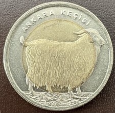 TURKEY 1 LIRA BIMETAL FAUNA ANKARA KECISI, ANGORA GOAT 2015 UNC