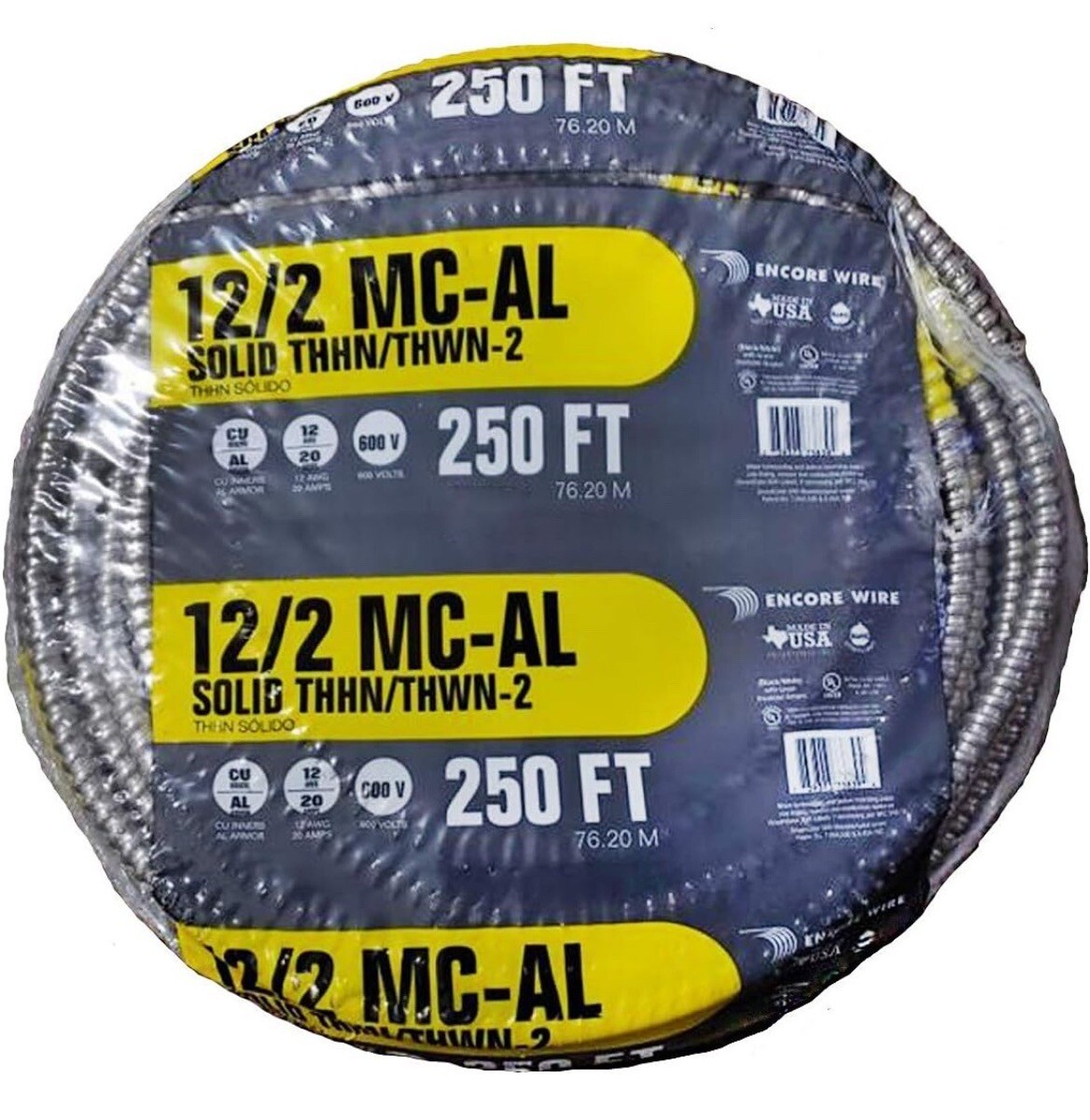Encore Wire solid MC-AL12/2 AL 12/2 250 Foot Coil MC Cable