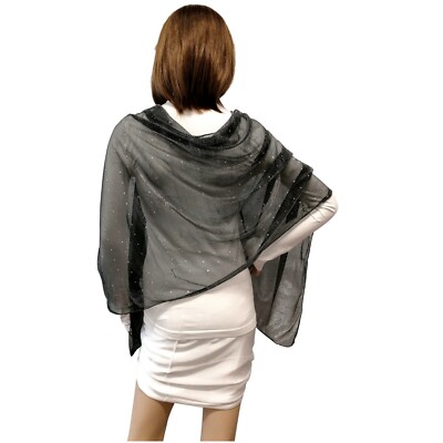 Sciarpa Brillante Con Fronzoli – Foulard Scialle Donna – Coprispalle Cerimonia – 220x60 Cm – Viscosa E Cotone