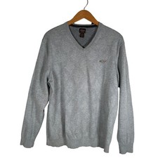 Greg Norman Mens Size L Golf Sweater Heather Grey V Neck Pullover Soft Knit L/S