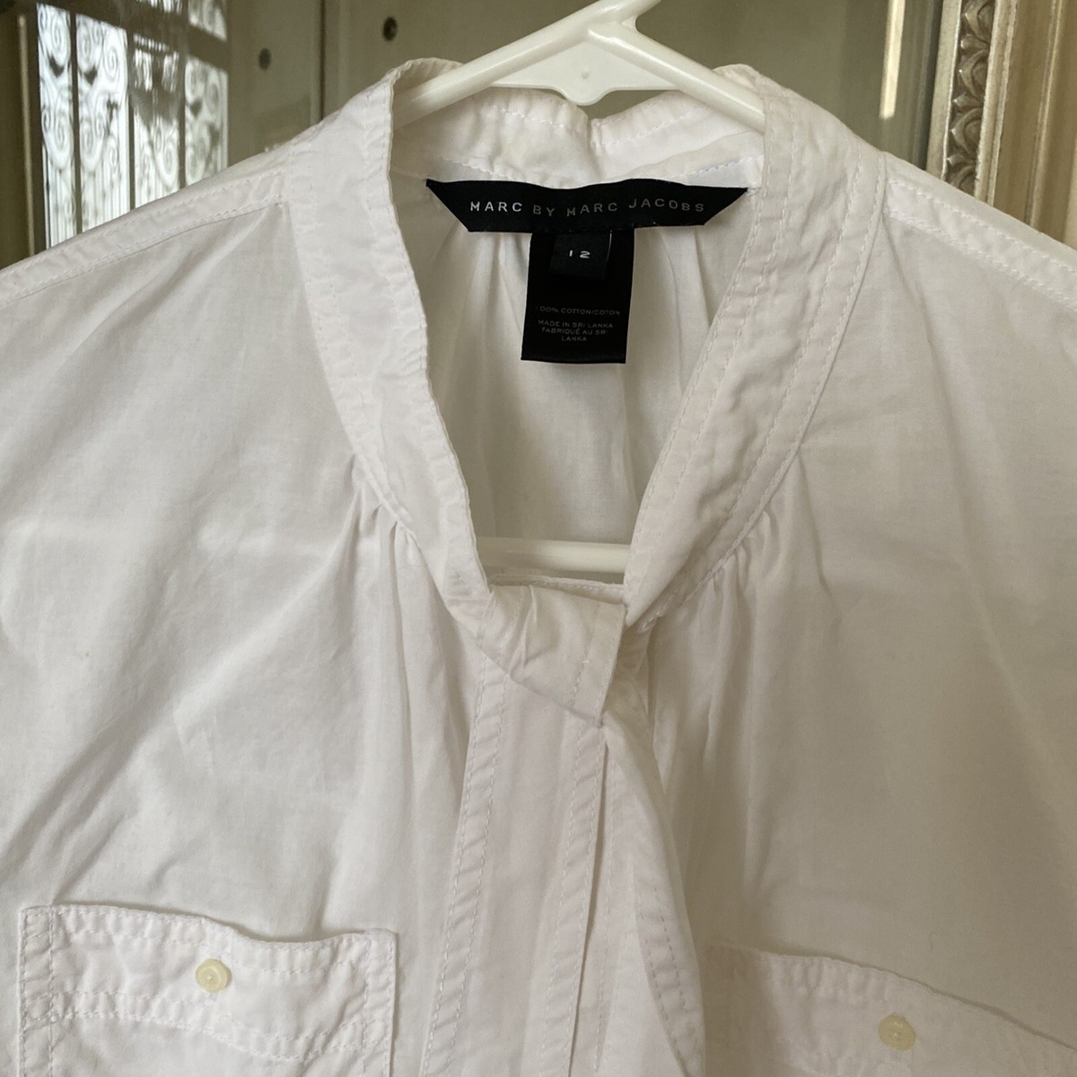 MARC JACOBS◆長袖ブラウス/O/コットン/WHT/M4005734/BUTTON DOWN SHIRT W/ TIE Marc Jacobs Women's White Tie Neck Button UpBlouse 12 Cotton