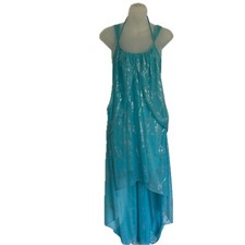 Vintage Adrianna Papell Dress Aqua Blue Sheer Medieval High Low Water Fairy 2