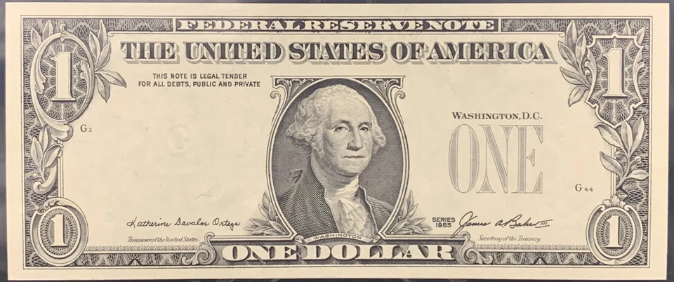 PMG $1 1985 Federal Reserve Note (Third Print Error) Superb Gem Unc 67 - Image 3 of 4