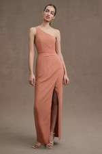 $220 BHLDN Chloe One Shoulder Side Slit Georgette Gown in Pink Combo 10 NEW B943