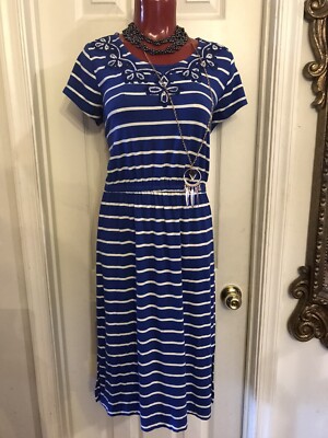 NWOT Appleseeds Petites Striped Embroidered Cinch Waist Dress