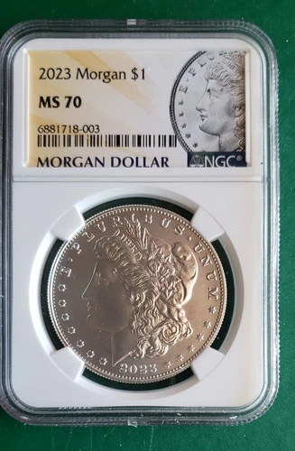 :2023-P SILVER MORGAN DOLLAR SPOLESS BU PERFECT NGC MS 70 HIGHEST GRADES TOP POP