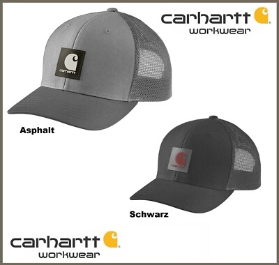 CARHARTT Trucker Logo Patch AH5216 Rugged Flex Cap schwarz Asphalt 105216 Kappe