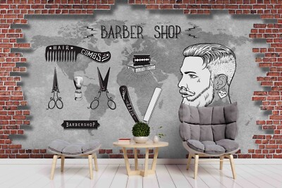 3D Barber Shop Brick Effect Self-adhesive Removable Wallpaper Murals Wall