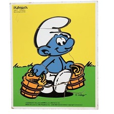 Vintage The Smurfs Playskool Wood Puzzle  Milkings Done" 325-2 1982 USA 10 Piece