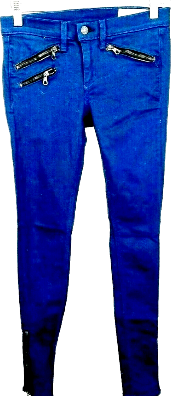 Rag and Bone womens jeans sz 26 true 26/29 blue retro zip pockets & ankle skinny
